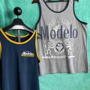 2 Modelo Beer Cerveceria Mexico Lion Graphic Blue/Gray Size XL/XXL Tank Tops